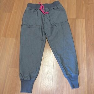 Figs Gray Joggers with Pink Drawstring